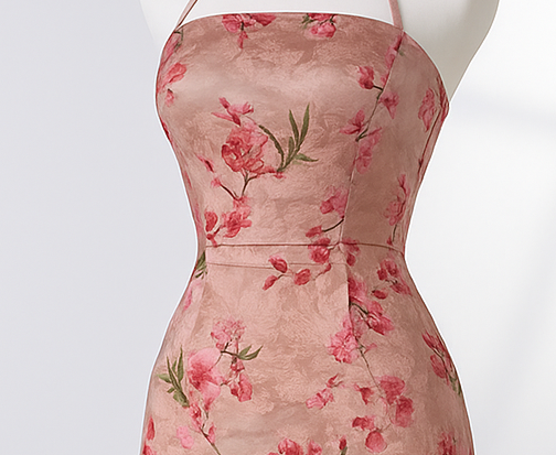 Sakura Blossom Halter Jacquard Cheongsam Dress