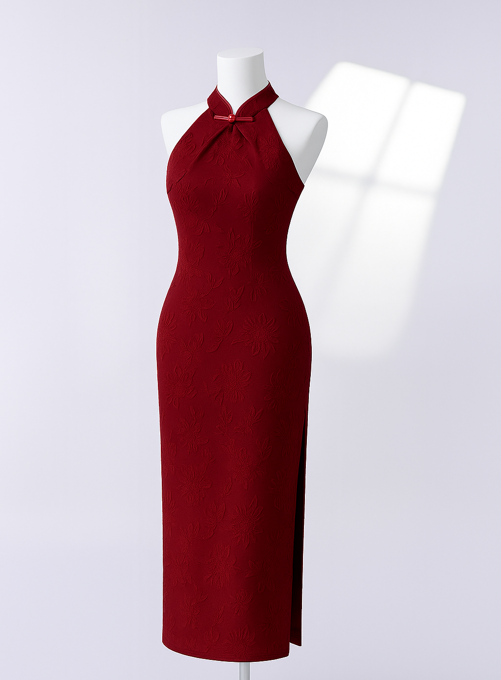 Red halter neck Qipao dress